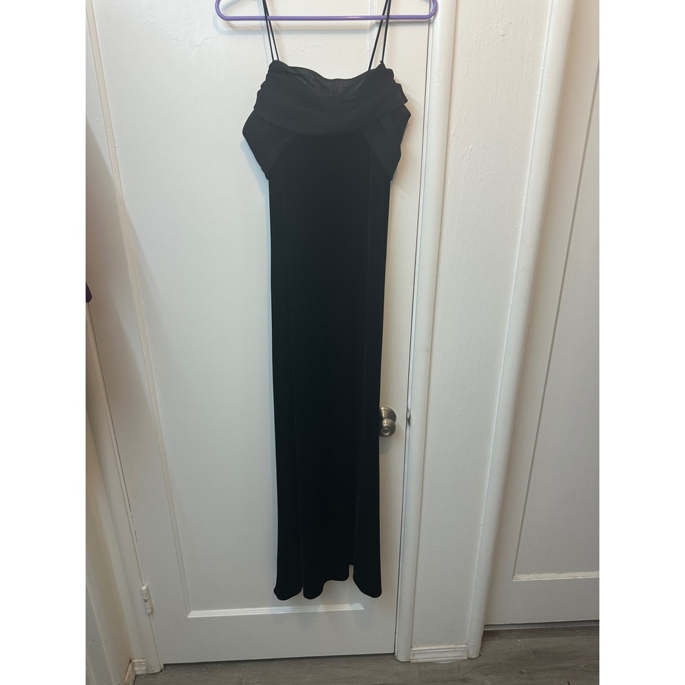 Betsy & Adam Vintage Black Velvet Gown Chiffon Drape Back Bow Formal Dress 12